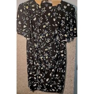 Chaps Floral Midi‎ Dress Plus Size 20W Side Ruched Stretchy Knit Flowy Sleeves